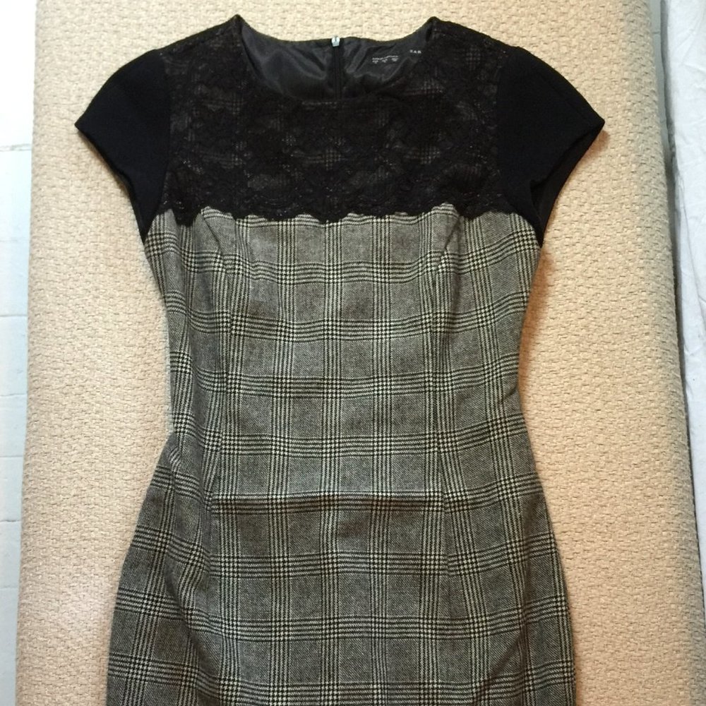 Zara Grey Check + Lace Dress